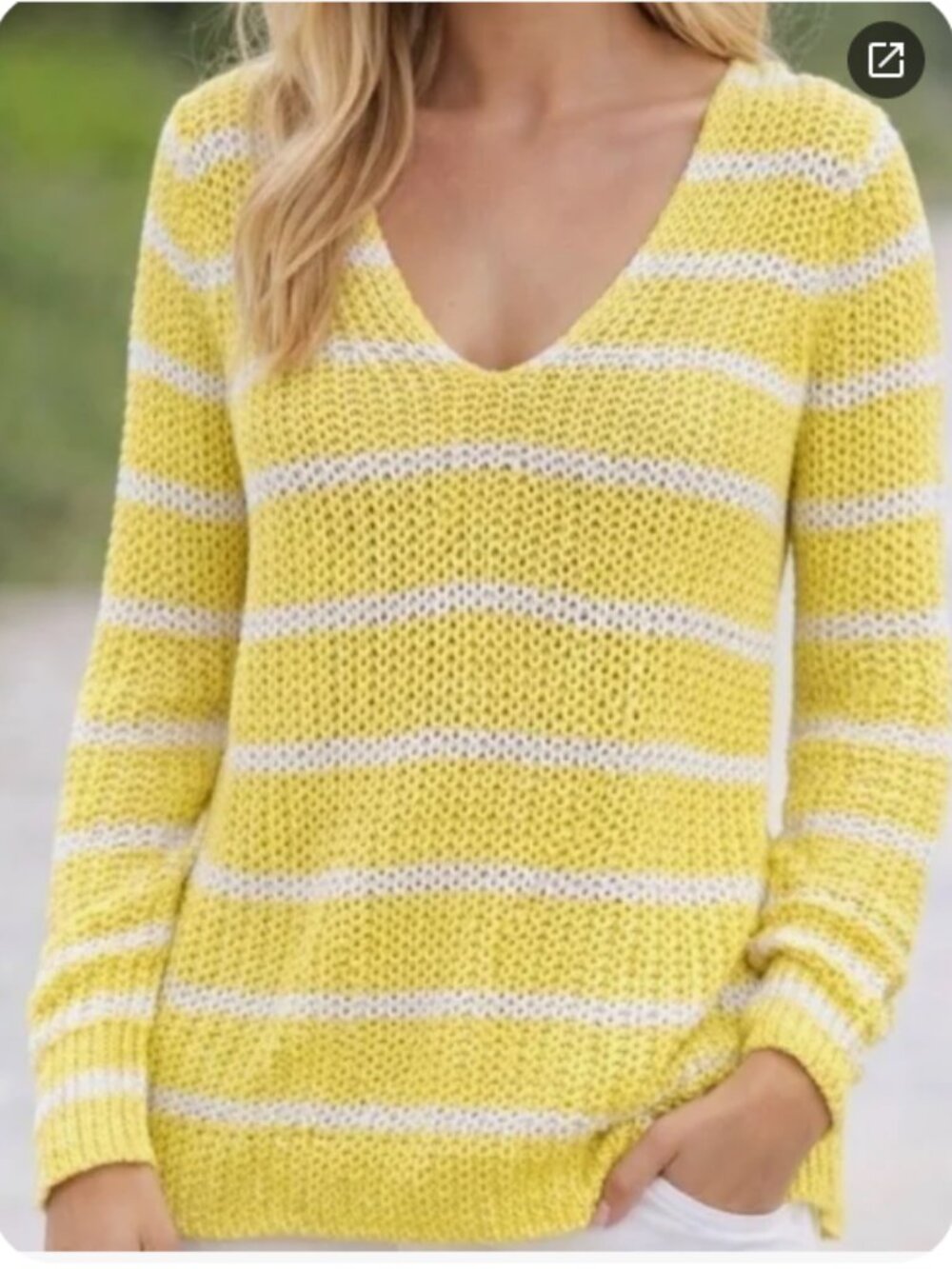 Banana Republic 100% Italian Linen Yellow White Striped Open Knit Sweater M